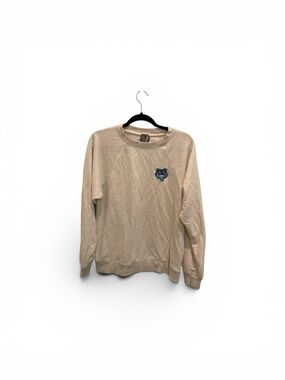 Anthropologie Cream Crewneck Sweater with Embroidered Patch